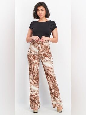 Topshop Marble Swirl Wide-Leg Pants in Brown and Cream size 26w30l